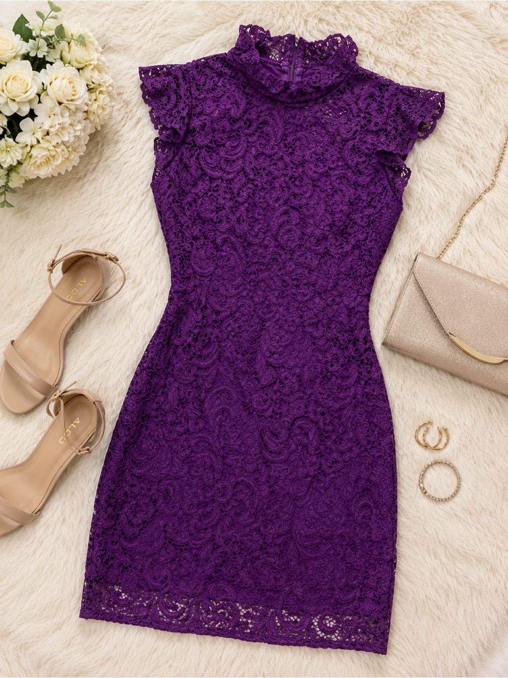 Nwt Alexia Admor Purple Lace Dress Cap Sleeve Above Knee Party Cocktail Women's